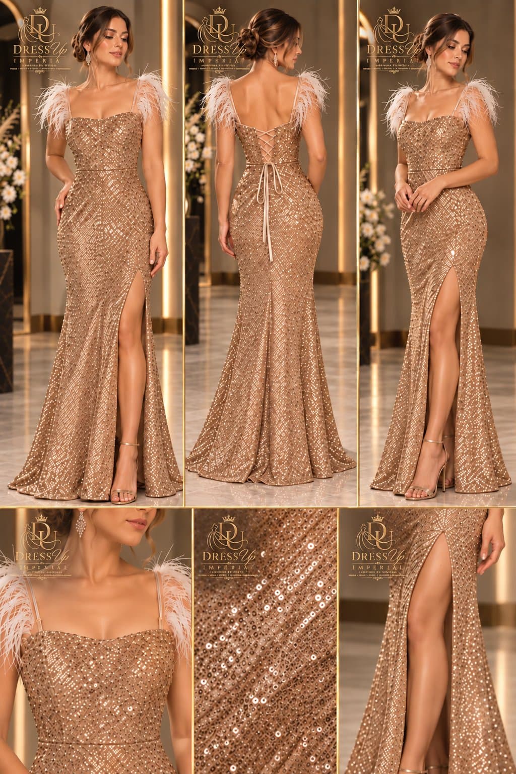 Vestido de fiesta champagne dorado talla S DU-R-002
