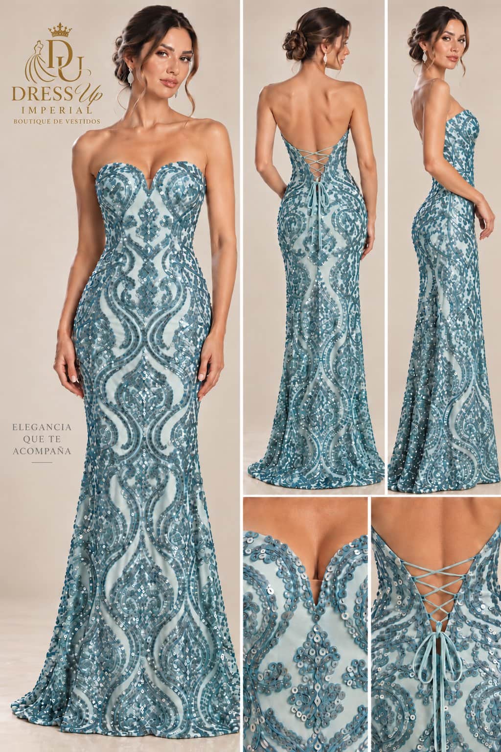 Vestido de gala azul hielo talla S/M DU-R-005