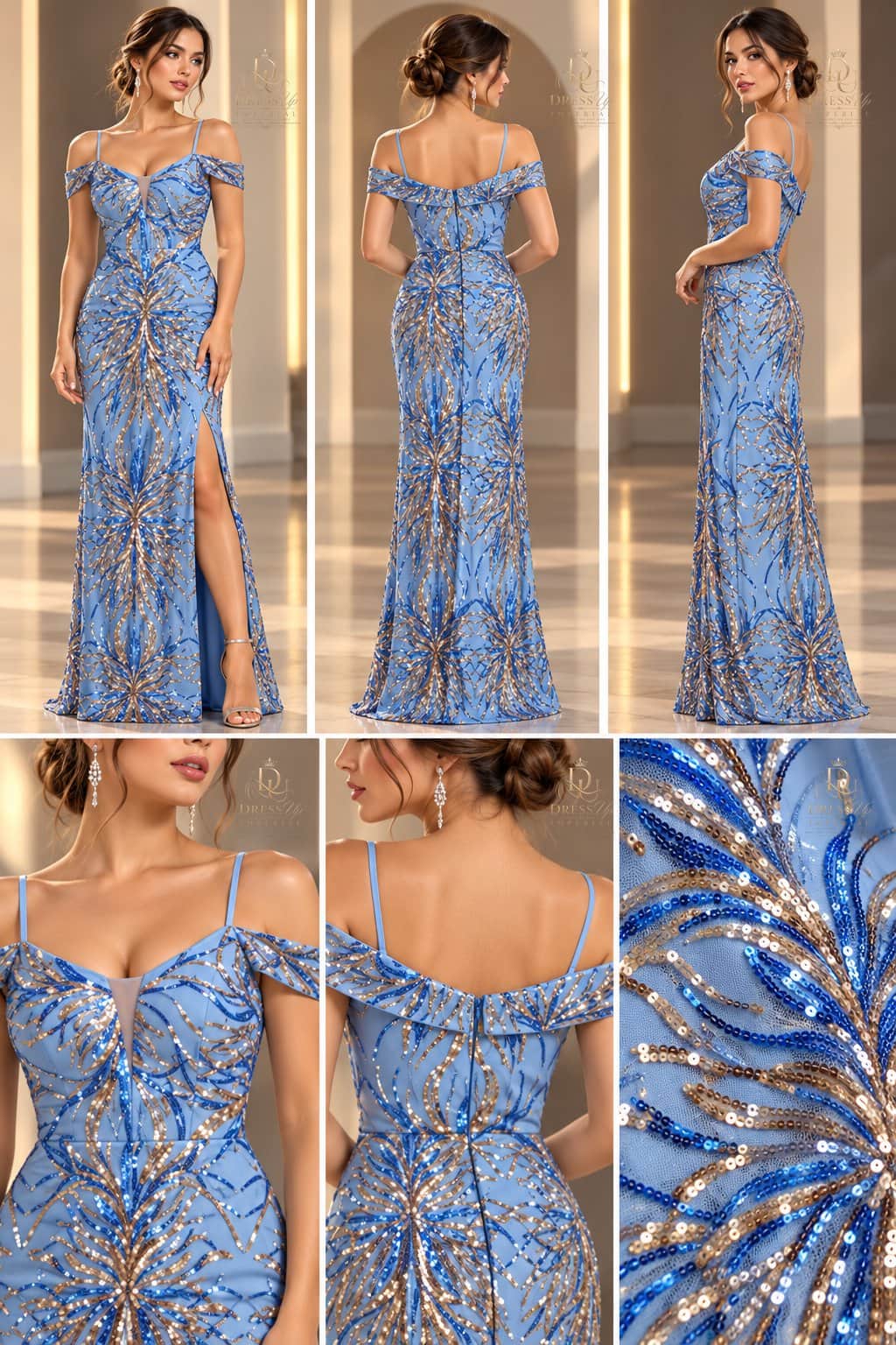 Vestido de gala y fiesta azul cielo talla S DU-R-007