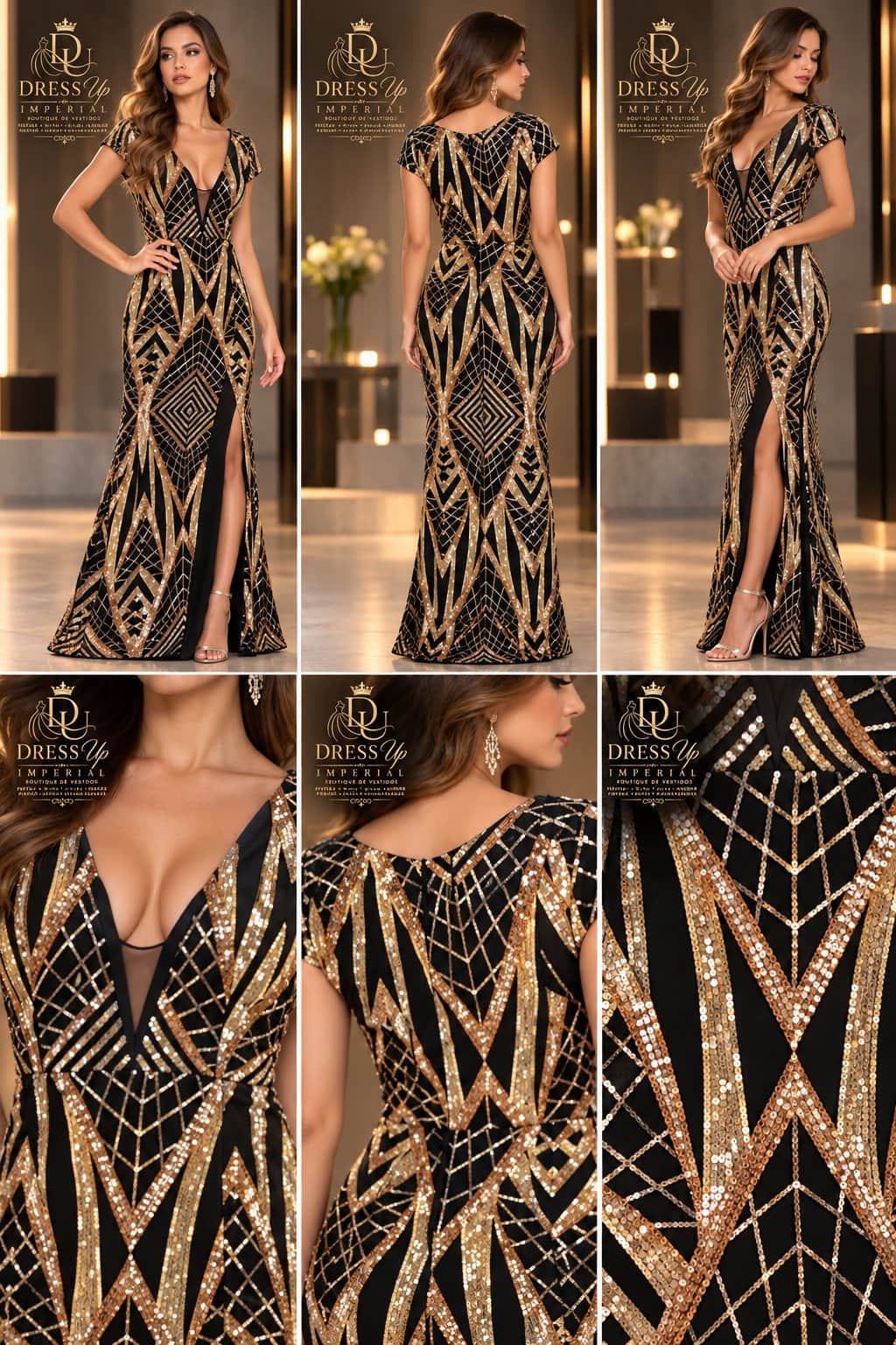 Vestido de gala negro y dorado talla M/L DU-R-009