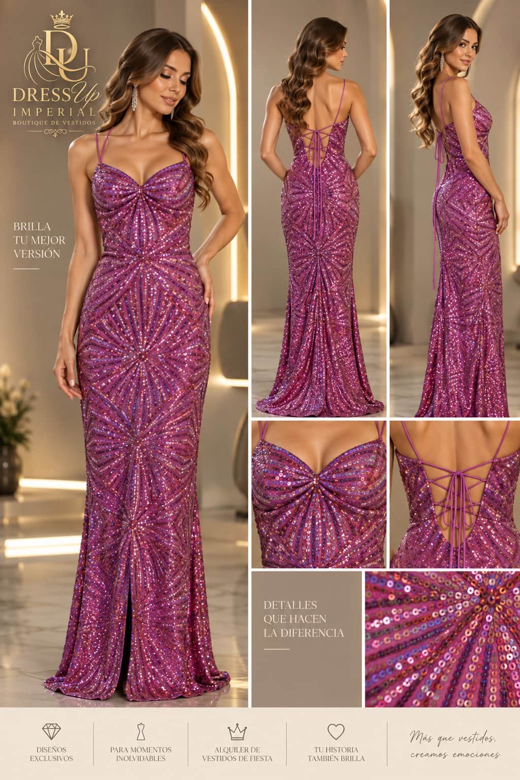 Vestido de gala magenta ciruela talla S/M DU-R-010
