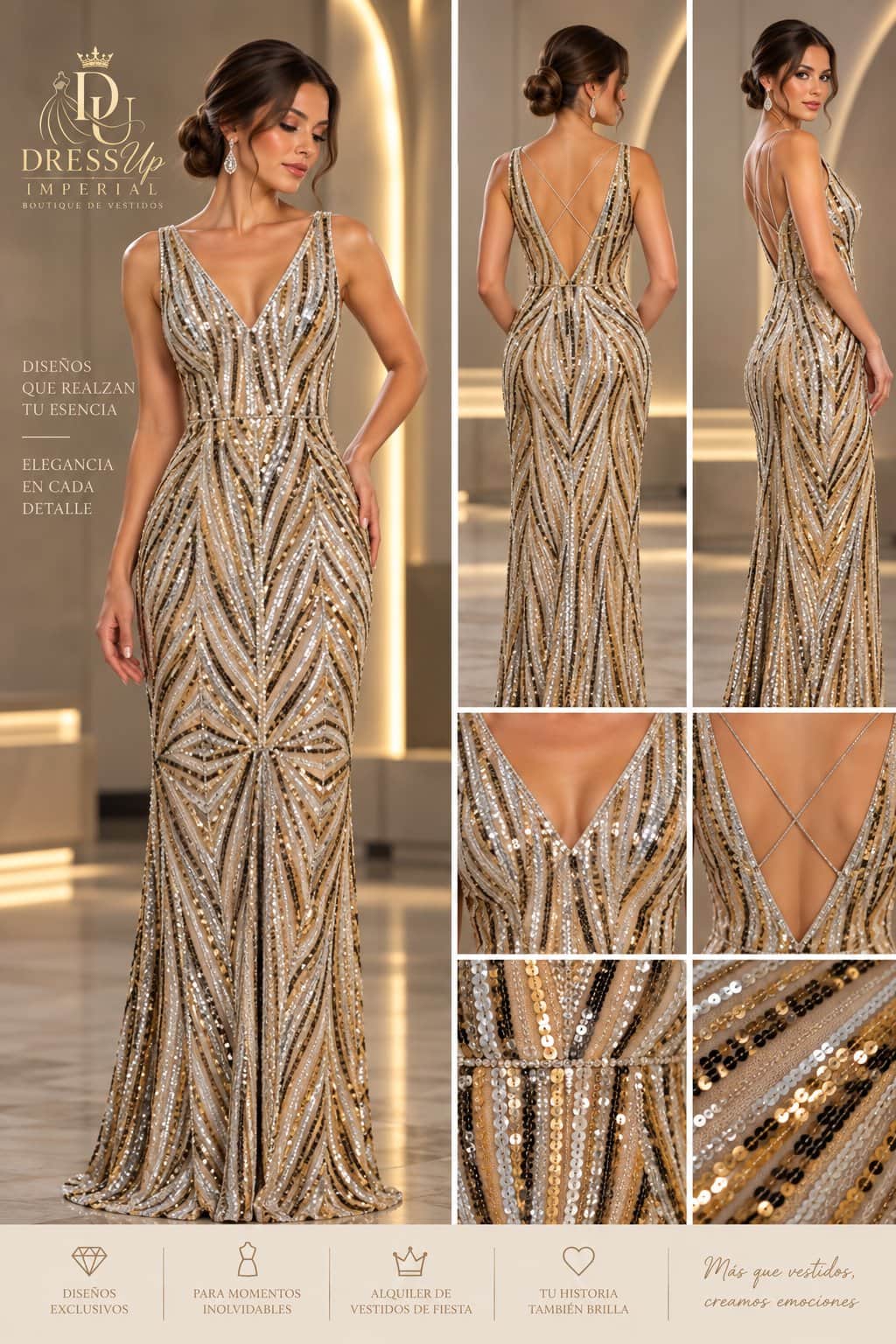 Vestido de gala champagne dorado talla S/M DU-R-012