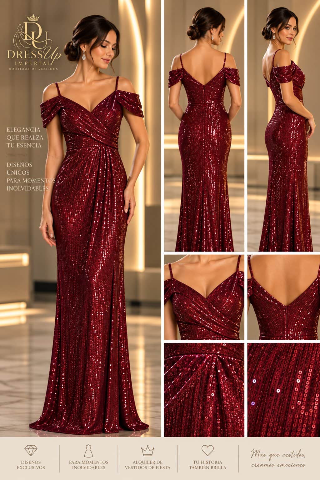 Vestido de gala borgoña talla S/M DU-R-014