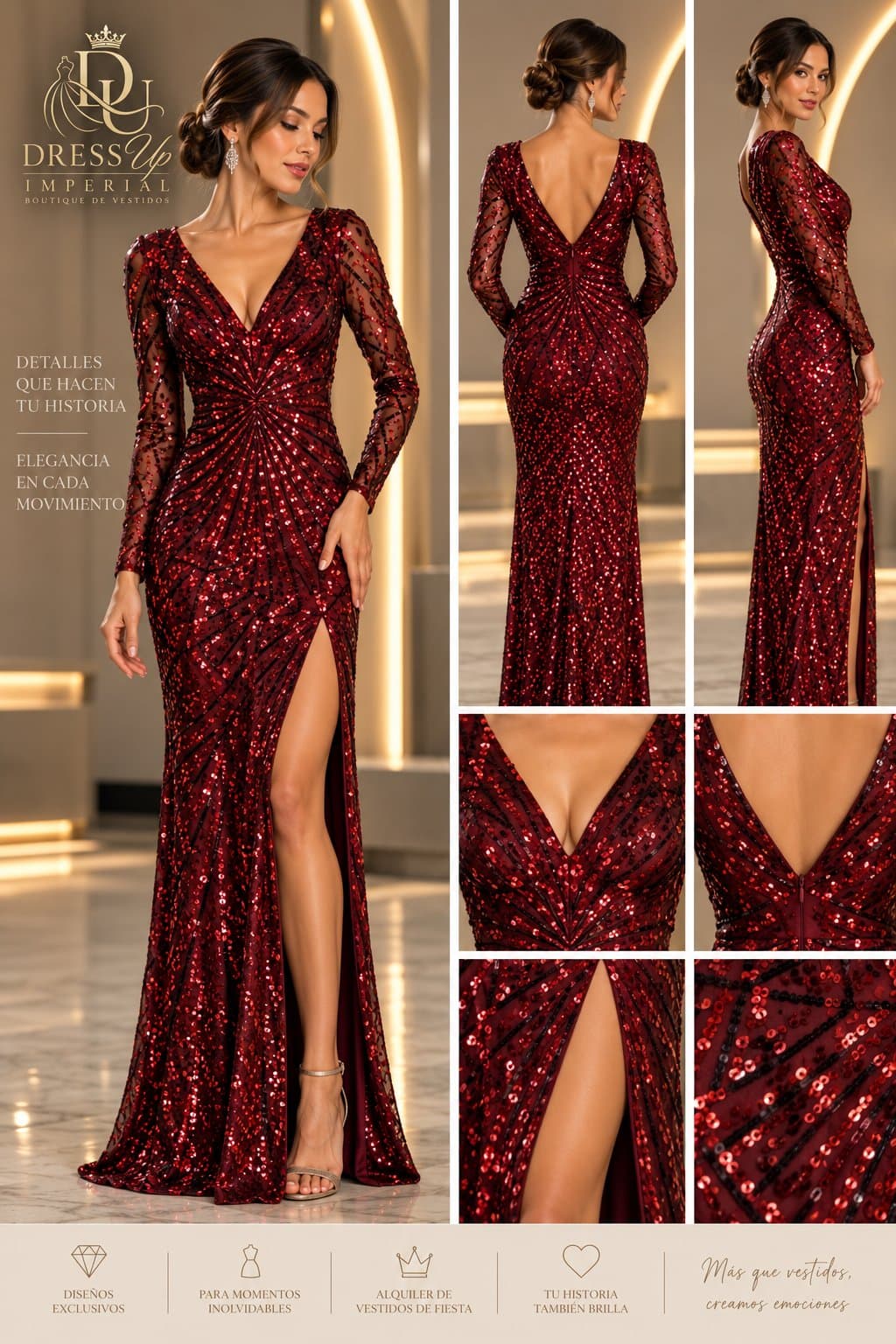 Vestido de gala borgoña talla S DU-R-015